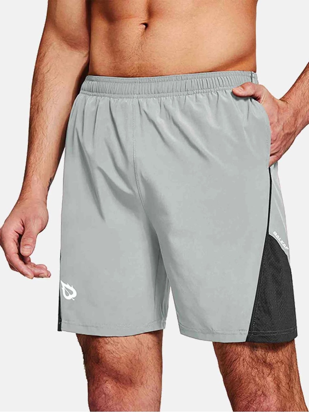 Baleaf Men's 7" Running Shorts with Liner Light Grey M